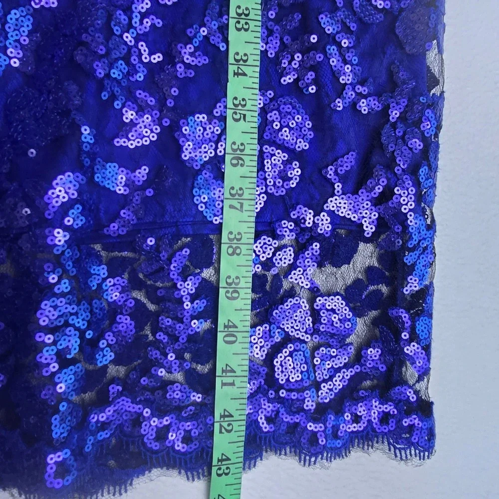 Tadashi Shoji Paillette Embroidered Lace Sheath Royal Blue Sequin Dress‎ 14